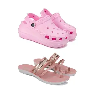 WINGSCRAFT-Premium Comfortable Regular Wear Women Clogs with Stylish Flats Fashion Sandal for Women's & Girls-Combo(2)-OO3-1944-5 Pink
