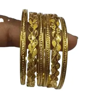 SGN FASHION Set of 6 Gold-Plated Brass Bangles with Unique Design for Women (2.4)