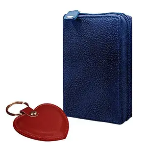 ABYS Valentine Day Special Genuine Blue Leather Wallet for Men and Women (Set of 2 - One Wallet & One Keyring)