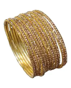 SGN FASHION Sparkling Gold-Tone Jerkin Stone Bangles | Traditional Indian Jewelry | Pack of 12 | Fancy Metal Bangles with Shimmering Stones (2.6)