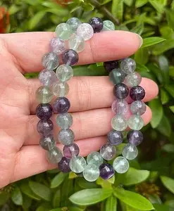 Natural AAA Multi Fluorite Bracelet Crystal Stone 10 mm Round Bead Bracelet for Reiki Healing and Crystal Healing Stones (Color : Multi)