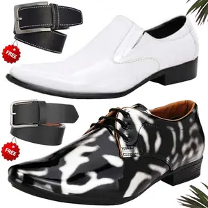 Vitoria Men's PU Modern Formal/Party Shoes | 2 Shoes Combo with Free 2 Belt | Stylish & Comfortable | Ideal for Office, Parties, Casual Outings, Gifts(Multicolor)(Size: 10UK)(9990_PV-LNG-101)