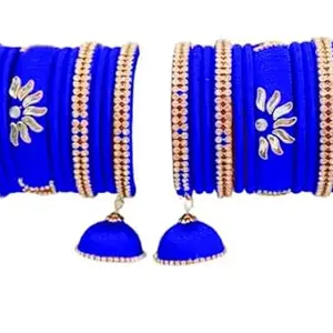 pratthipati's Silk Thread Bangles Plastic Bangle And Earrings Set For Women's Color (Dark Blue) (Pack of 26) (Size-2/6)