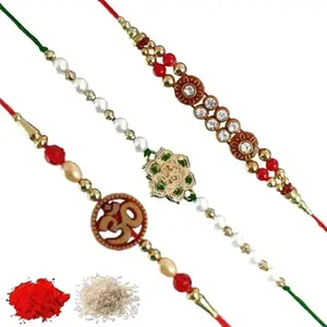 Rakhi set of 3, Rakhiya, Rakhi combo,with roli and chawal packet 62