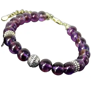 RRJEWELZ Amethyst Bracelet for Men & Women – 8mm Round Smooth Purple Beads – 7 inch adjustable with Silver Plated Clasp – Healing, Fashion, Gift, Spiritual, Yoga|LCBR_RR_00466