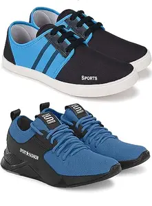WORLD WEAR FOOTWEAR Soft Comfortable and Breathable Canvas Lace-Ups Sports Running Shoes for Men (Blue, 6) (S12954)