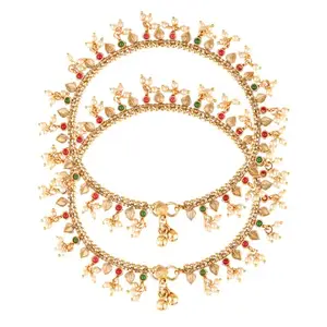 VOYLLA Gold Opulence Swarangi Temple Anklets For Women|Gold Anklets|Wedding|Ethnic|South Indian|Stylish|Valentine's Day Gift|Gift For Women & Girls|