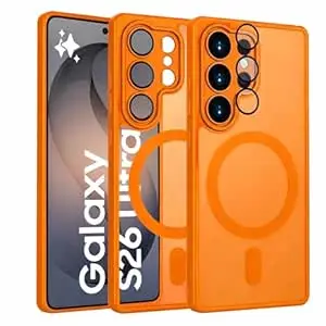 Elzzi Magnetic for Samsung S26 Ultra Case, Upgraded [Full Camera Protection] [Compatible with Magsafe] [Translucent Matte] Shockproof Protective Phone Case for Men & Women - Cosmic Orange