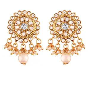I Jewels Gold Plated Traditional Round Stone Stud with Pearl Drop Earrings For Women (E2005W)