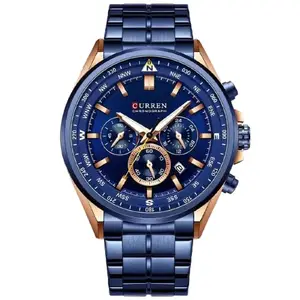 CURREN 8399 Men's Watches Fashion Sporty Wristwatches Male Chronograph Quartz Stainless Steel Clock with Luminous Hands