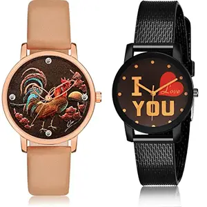 NEUTRON Designer Analog Brown and Black Color Dial Women Watch - GM367-G527 (Pack of 2)