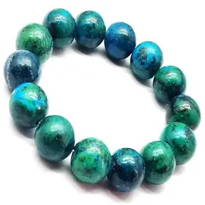 RRJEWELZ 14mm Natural Gemstone Chrysocolla Round shape Smooth cut beads 7 inch stretchable bracelet for women. | STBR_RR_W_02707