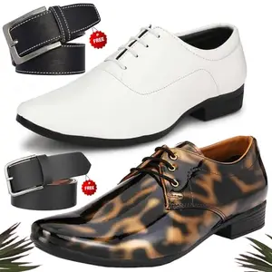 Attractive Trendy Formal Shoes/Party Shoes/ 2 Shoes Combo with Free 2 Belt for Men and Boys (BAZAAR9856_PV-LNG-101) Multicolor