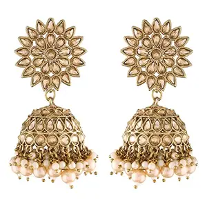 Amazon Brand - Anarva 18K Gold Plated Traditional Handcrafted Jhumki Earrings Encased with Faux Kundan & Pearl for Women/Girls (E2881FL)