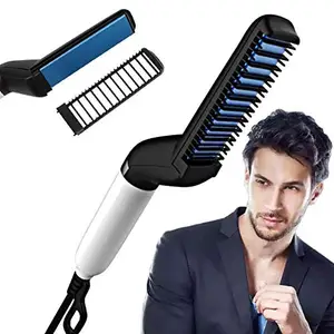 Hinfy Export Electric Hair Straightener Brush, Men Quick Beard Straightener Styler Comb, Hair Straightening, Curly Hair Straightening Comb, Side Hair Detangling, Multi functional Hair Curling Curler