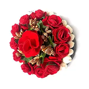 GuruEmbellish Stylish Artificial Red Rose Wedding Hair Bun Gajra Hair for Women Juda Bun Hair Bun, Red