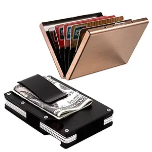 Stealodeal Black Metal Wallet Money Clip with Full Rose Gold Limited Edition Card Holder