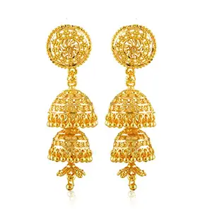 MEENAZ Traditional Temple One Gram Gold Brass Copper South Indian Screw Back Studs Meenakari Stone Ear Chains Hair Peacock Jhumkas Jhumka Earrings Combo for Women Girls Wedding chain -GOLD JHUMKI-M253