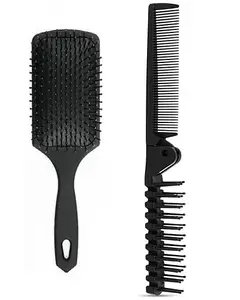 AKADO Paddle Brush with Folding Comb Brush for Thick Hair, Detangler Brush with Nylon Bristle | Detangling Brush and Hair Comb Set for Men and Women(Pack of 2pcs)