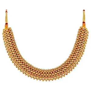 MEENAZ Traditional Maharashtrian jewellery's Moti Pearl Broad Gold beads Kolhapuri saaj choker Thushi Mangalsutra Pendant Necklace for Women girls Set Latest - TUSHI-214