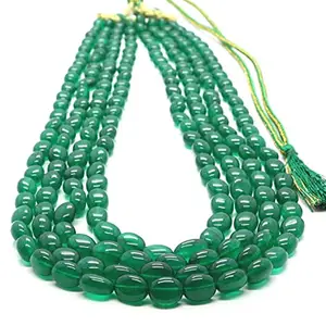 Zoya Gems & Jewellery 4 Strand AAA Natural Emerald Quartz Smooth Oval Beads Necklace, 7x9 MM Emerald Quartz Gemstone Beads, 18-21 Inch Emerald Quartz Necklace, With Adjustable Tassel Necklace For Women And Girls