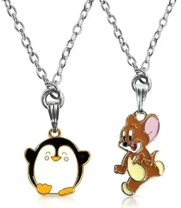 Airtick X000360 Combo Of Unisex Fancy & Stylish Stainless Steel Cartoon Cute Lovely Bird Penguin & Animal Jerry Charm Locket Pendant Necklace With Clavicle Chain