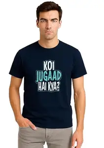 AG3 T-Shirts Men Cotton Half Sleeve Round Neck Stylish Mens Casual Wear Koi Jugaad003 New Hindi DesignsT Shirt SRN-0407-X Navy