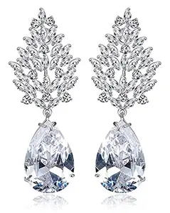 Peora 18k (750) Crystal Non-precious Metal Silver Plated and Cubic Zirconia Dangler Earrings for Women, White