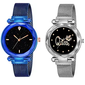 Red Robin Casual Analogue New Unique Designer Black Dial Blue & Silver Magnet Strap Wrist Watch - for Women & Girls