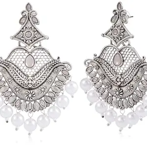 Karatcart Antique Silver Plated Grey Monalisa Stone Studded Dangler Earrings for Women