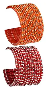 Colorful Glass Bangle/Kada Set Combo Ornamented With Colourful Chips & Beads_G856 (AkBang2-AIE1.d_bang)