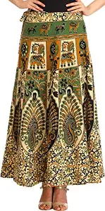 Exotic India Cotton Full Skirt (STX21-elm- Elm Green_Free Size)