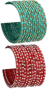 Colorful Glass Bangle/Kada Set Combo Ornamented With Colourful Chips & Beads_G857 (AkBang2-AIF1.a_bang)