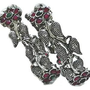 Kolhapuri oxidised bangle set of 6, German silver bangles, temple jewelry bangle set, thick bangles, Indian ethnic bangles, silver oxidised bangle (2.8), Black