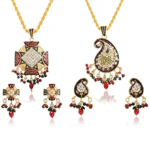Memoir Brass Goldplated Combo of Two Traditional Pendant sets Fashion jewellery for Women (CMWR4520) Pack of 2 Items