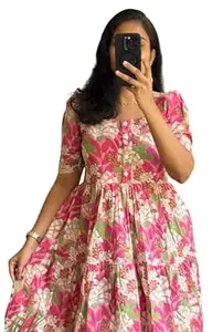 Prajapati fashion Women's Cotton Blend Maxi Midi Dress Western Dress for Women Elegant Floral Printed Long Dresses