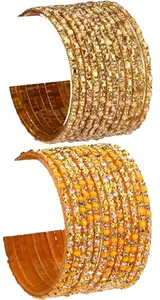 Combo Of Party & Wedding Colorful Glass Kada/Bangle, Pack Of 24, Golden,Yellow (GG_Bangle2-JM1.d_bang)
