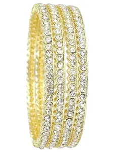 NMII Gold Plated Metal American Diamond Bangles Set For Women & Girls | Traditional Metal Bangles | AD Bangles Set | Women's Bangles Bracelet | Diamond Kada For Women Stylish-(MAH77-Gold-2.8)