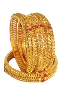 Women's 6 piece Bangle Set Bridal elegant Bracelets Gold Finish Traditional Bangle Set(Size:-2.4)