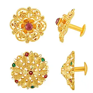 MEENAZ Traditional Temple 1 One Gram Gold 18k Copper Brass Ruby South Screw Back Studs Earrings Combo Set Pack For Women girls Latest -Ear rings combo-M11
