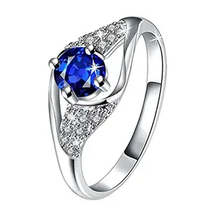 Via Mazzini 925 Silver Plated Deep Blue Swiss Zirconia Crystal Ring for Women and Girls (Ring0245)