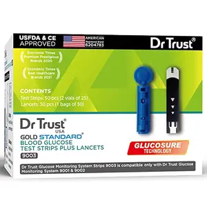Dr Trust USA Gold Standard Blood Glucose Test Strips Plus Lancets - 50 Strips