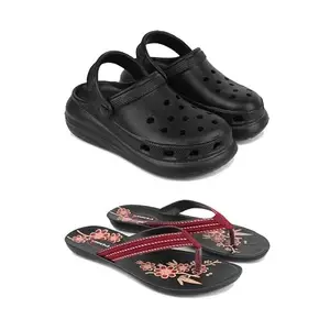 DRACKFOOT-Premium Comfortable Regular Wear Clogs for Women with Stylish Flats Fashion Slippers for Women's & Girls Combo-O23-O22-8 Maroon-EURO-39