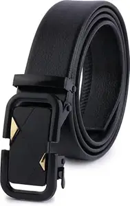 TPM Men's Leather Ratchet Belt, Black, Automatic Buckle with Gold Accent, Business Casual Style