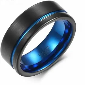 MEENAZ Rings for Men Black Blue Mens couples gents friends unisex Boys Boyfriend heart beat Stainless Steel Stylish Valentine gifts proposal Couple band thumb Titanium Silver combo Finger Ring 105_17