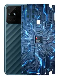 AtOdds - Realme Narzo 50A Mobile Back Skin Rear Screen Guard Protector Film Wrap (Coverage - Back+Camera+Sides) (Circuit)