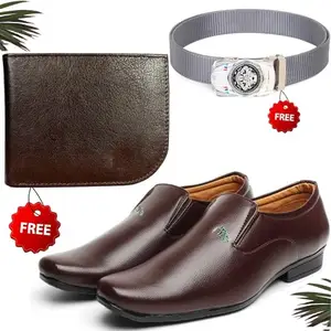 Latest Formal Shoes/Party Shoes/Shoes Combo with Free Wallet & Belt for Men and Boys (BAZAAR3773_TCC-BR-2005) Multicolor
