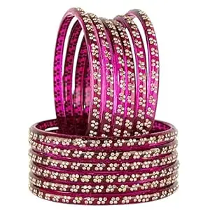 STYOLLO Designer Glass Bangles Set For Women & Girls Studded With Golden Zircon Stone | Stylish Glass Bangle | Fancy Chudi Set | Traditional Women Bangles | Girls Chudi | Fashion Jewellery - Set Of 12