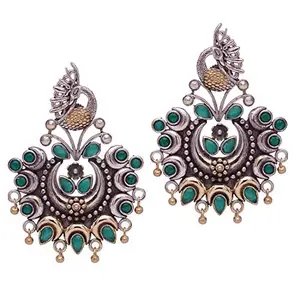 Peora Traditional Silver Plated Brass and Synthetic Stone Dangler Earring for Women & Girls, Green