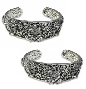 De-Autocare (Pack of 2) Unisex Adjustable Lock Free God Lord Mahavir Shri Bajrangbali Sankat Mochan Hanuman Ji 5 Mukhi Face Hand Cuff Wrist Half Kada Bangle Bracelet for Strength, Protection & Devotion